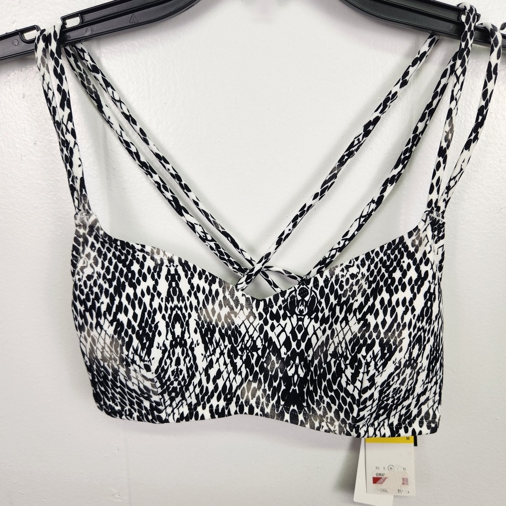 Salt + Cove Bikini Top‎ M Black White Snake Print Strappy Back NWT